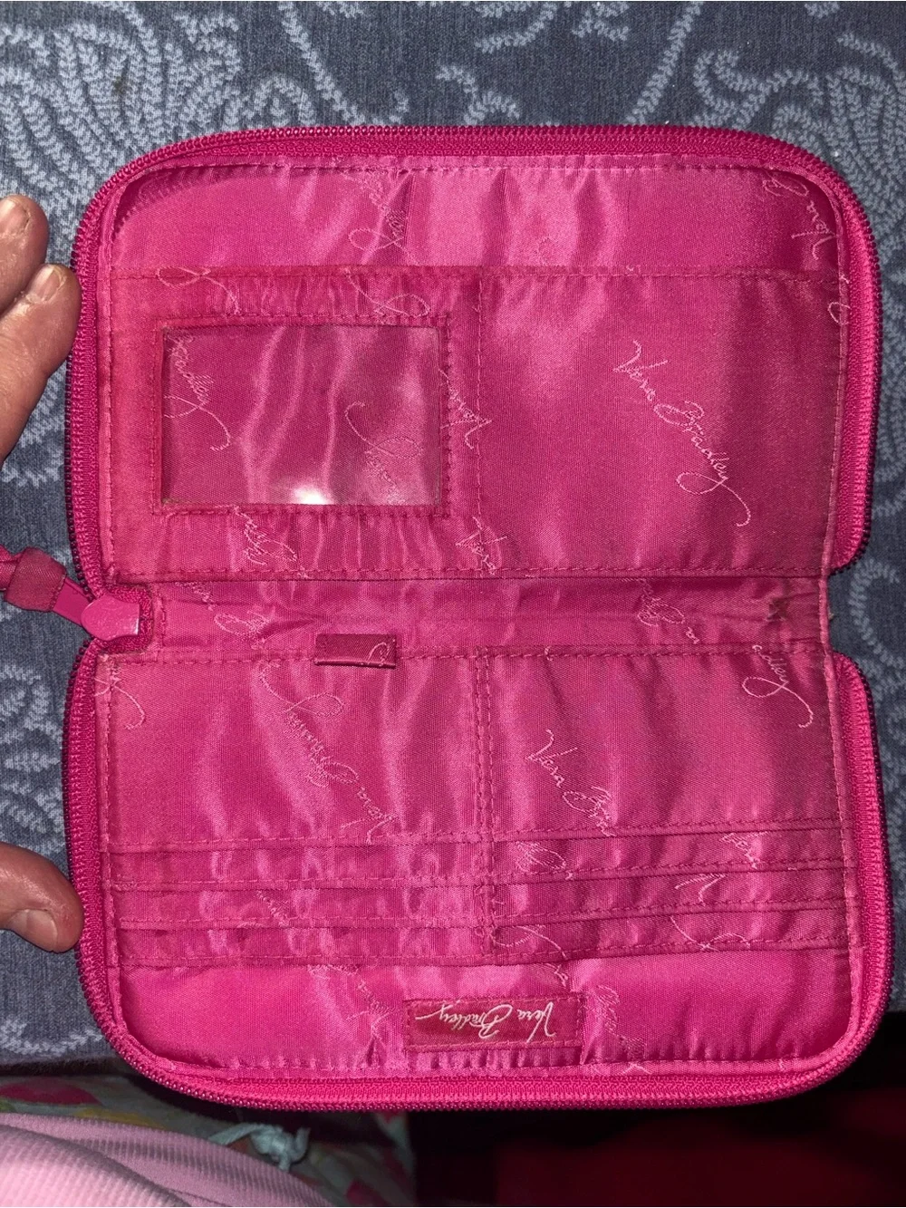 Vera Bradley Hot Pink Quilted Zip Wallet with Floral Medallions